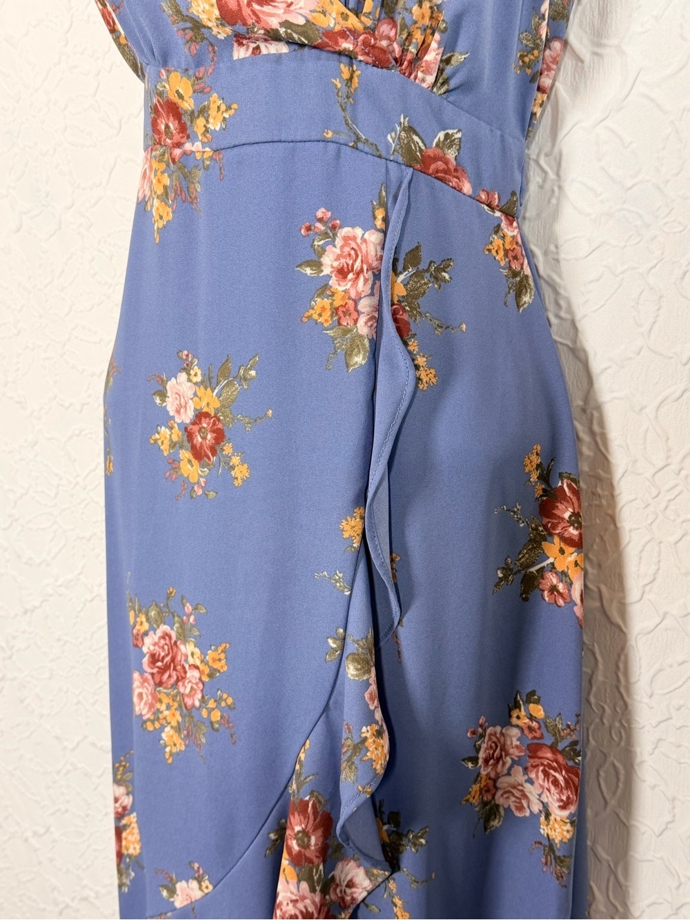 Inspired Hearts Floral Wrap Ruffle Dusty Blue Sz M - Picture 3 of 13